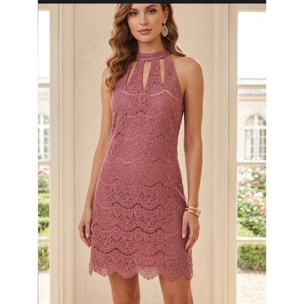 Love Fire Dusty Rose Lace Halter Cut Out Neckline A-Line Dress Size small